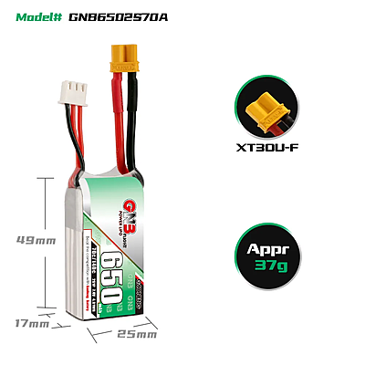 GNB-650MAH 2S1P 7.4V 70C LIPO BATTERY