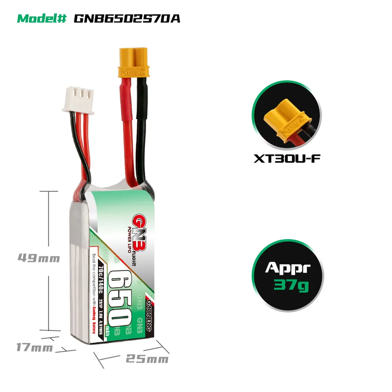GNB-650MAH 2S1P 7.4V 70C LIPO BATTERY
