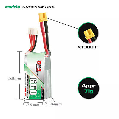 GNB 650mAh 4S1P 14.8V 70C Lipo Battery GNB 650mAh 4S1P 14.8V 70C Lipo Battery