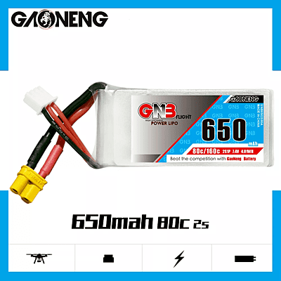 GNB-650MAH 2S1P 7.4V 80C  LIPO BATTERY SQUARE TYPE