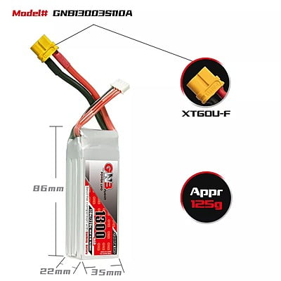 GNB 1300mAh 3S1P 11.1V 110C Lipo Battery GNB 1300mAh 3S1P 11.1V 110C Lipo Battery
