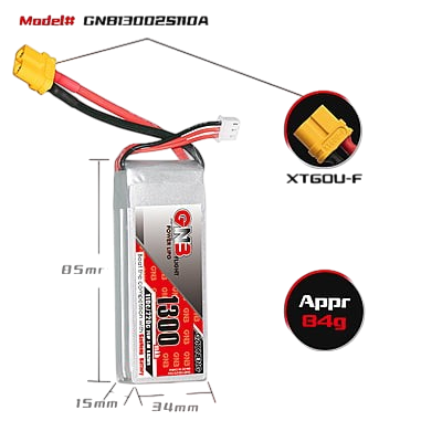 GNB 1300mAh 2S1P 7.4V 110C Lipo Battery GNB 1300mAh 2S1P 7.4V 110C Lipo Battery