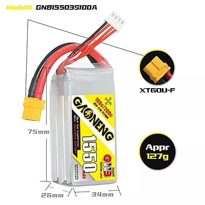 GNB 1550mAh 3S1P 11.1V 100C Lipo Battery GNB 1550mAh 3S1P 11.1V 100C Lipo Battery