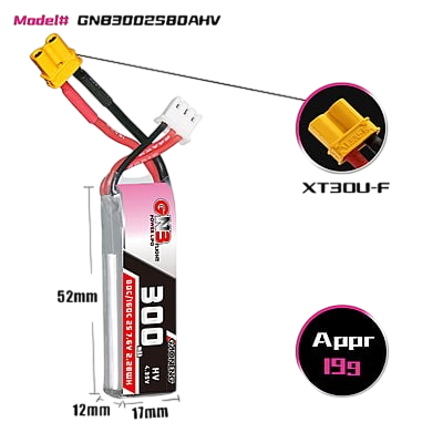 GNB 300mAh 2S1P 7.6V HV 80C Lipo Battery GNB 300mAh 2S1P 7.6V HV 80C Lipo Battery