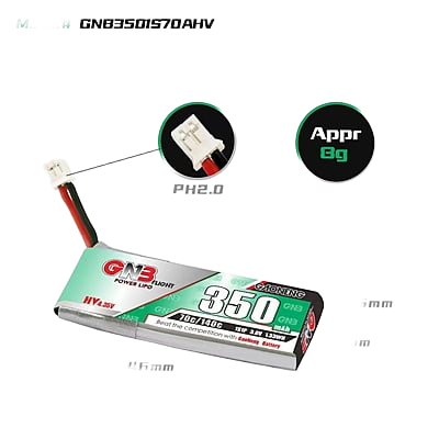 GNB 350mAh 1S1P 3.8V PH2.0 70C Lipo Battery GNB 350mAh 1S1P 3.8V PH2.0 70C Lipo Battery