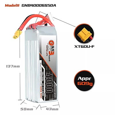 GNB 4000mAh 6S1P 22.2V 50C Lipo Battery GNB 4000mAh 6S1P 22.2V 50C Lipo Battery