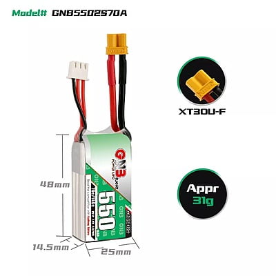 GNB 550mAh 2S1P 7.4V 70C Lipo Battery GNB 550mAh 2S1P 7.4V 70C Lipo Battery