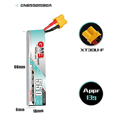GNB 550mAh 1S1P 3.7V 90C Lipo Battery GNB 550mAh 1S1P 3.7V 90C Lipo Battery