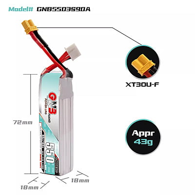 GNB 550mAh 3S1P 11.1V 90C Long Type Lipo Battery GNB 550mAh 3S1P 11.1V 90C Long Type Lipo Battery