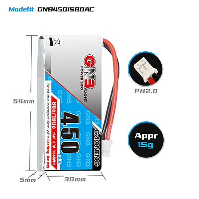 GNB-450MAH 1S1P 3.7V 80C LIPO BATTERY GNB-450MAH 1S1P 3.7V 80C LIPO BATTERY